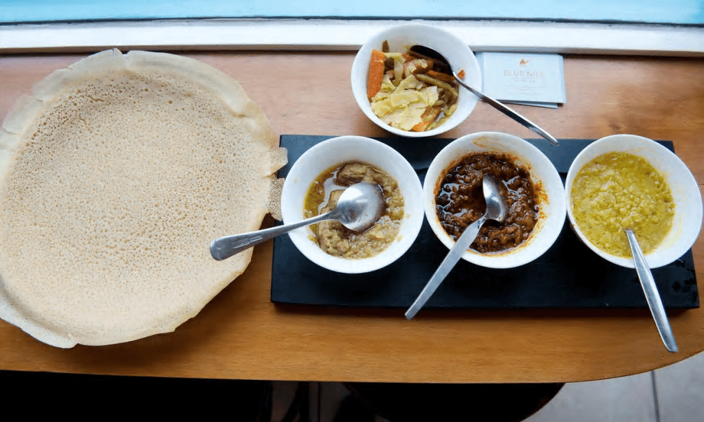 vegan food, injera flatbread