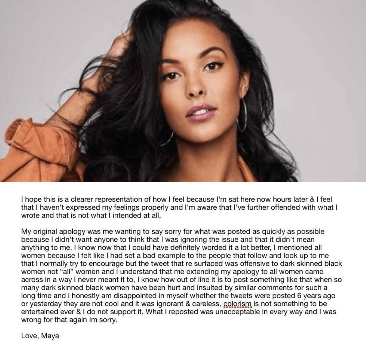 maya jama apology